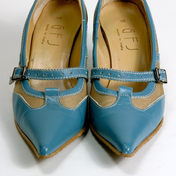 Blue and Tan Avant Gard GFJ  Italian High Heels - Sz 38 EU or 7.5 US - Picture 1 of 16